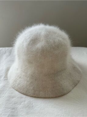 White Fuzzy Angora Bucket Hat